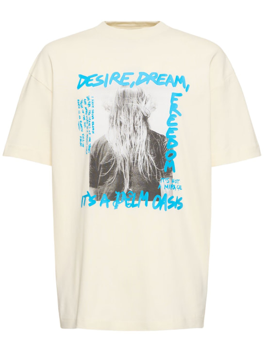 Palm Angels: Camiseta de algodón estampada - Off-White - men_0 | Luisa Via Roma