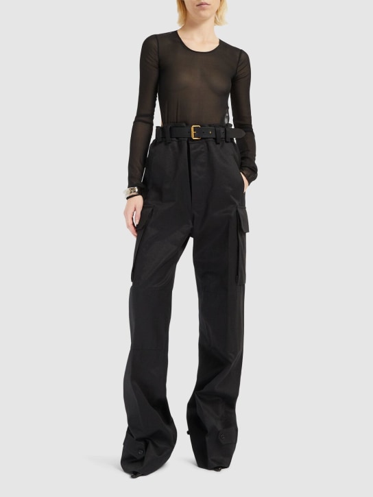 Saint Laurent: Pantalones de gabardina de algodón - Noir - women_1 | Luisa Via Roma