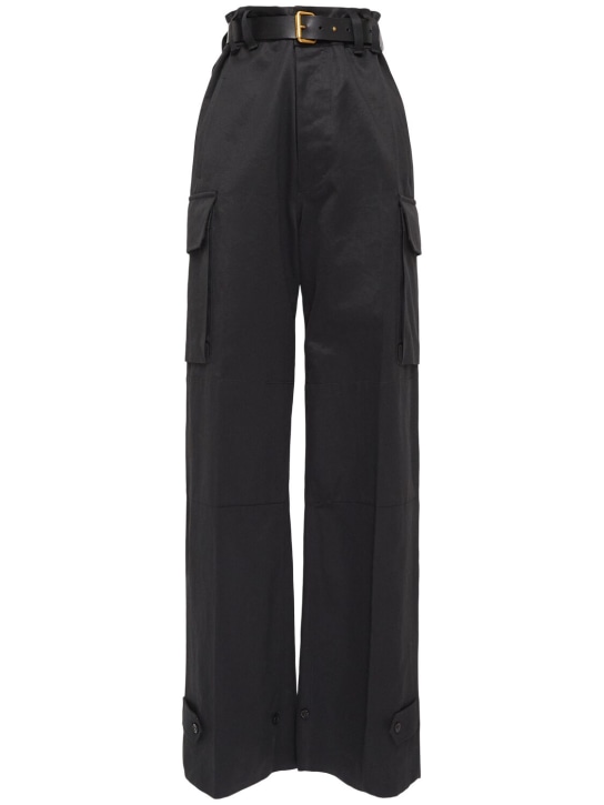 Saint Laurent: Pantalones de gabardina de algodón - Noir - women_0 | Luisa Via Roma