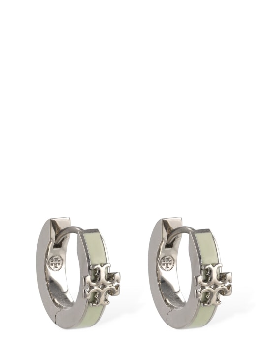 Tory Burch: Kira enamel huggie earrings - Silver/Mint - women_0 | Luisa Via Roma