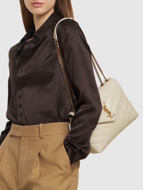 Saint Laurent: Small Loulou leather shoulder bag - Crema Soft - women_1 | Luisa Via Roma