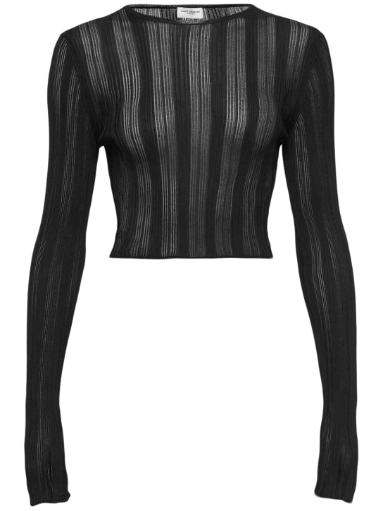 Saint Laurent: 超精细粘胶纤维长袖上衣 - 黑色 - women_0 | Luisa Via Roma