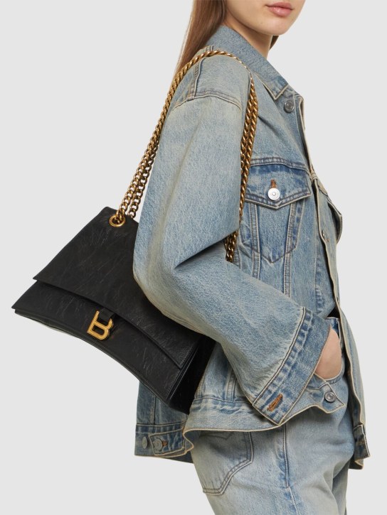 Balenciaga: Medium Crush leather shoulder bag - Black - women_1 | Luisa Via Roma