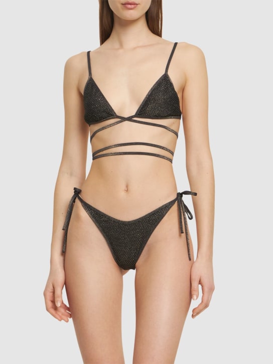 Palm Angels: B lurex v bikini bottoms - Black/Gold - women_1 | Luisa Via Roma