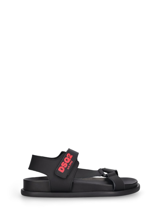 Dsquared2: Logo print leather strap sandals - Black - kids-boys_0 | Luisa Via Roma