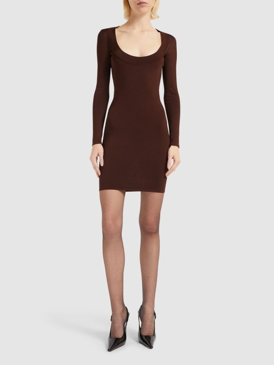 Saint Laurent: Viscose blend mini dress - Chocolat - women_1 | Luisa Via Roma