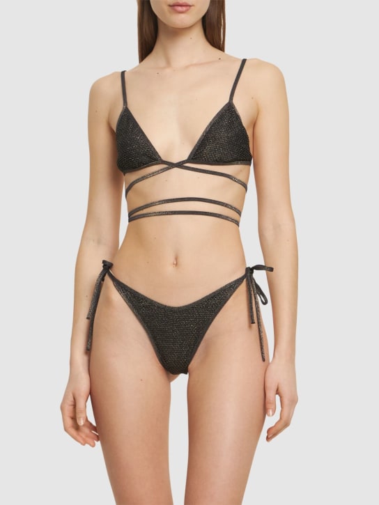 Palm Angels: B lurex criss-cross triangle bikini top - Black/Gold - women_1 | Luisa Via Roma