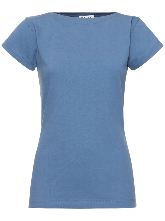 Bally: T-shirt en jersey de coton - Bleu - women_0 | Luisa Via Roma