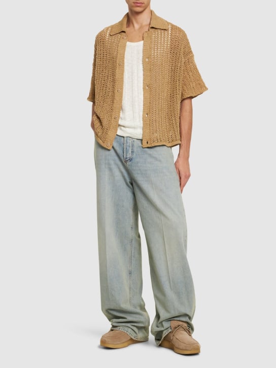 Bonsai: Raffia knit s/s shirt - Bej - men_1 | Luisa Via Roma