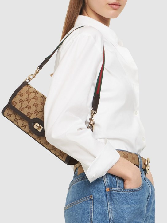 Gucci: GG canvas shoulder bag - Ebony/Cocoa - women_1 | Luisa Via Roma