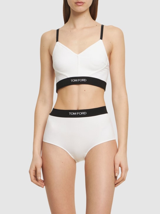 Tom Ford: Tank top cropped in techno jersey - Bianco - women_1 | Luisa Via Roma