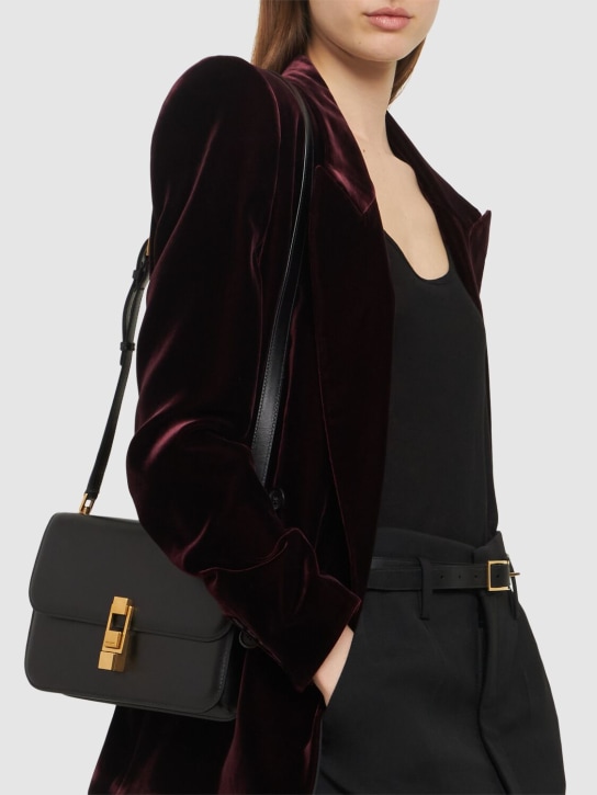 Saint Laurent: Carré leather shoulder  bag - Siyah - women_1 | Luisa Via Roma