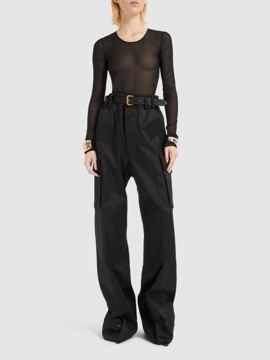 Saint Laurent: Stretch silk bodysuit - Siyah - women_1 | Luisa Via Roma