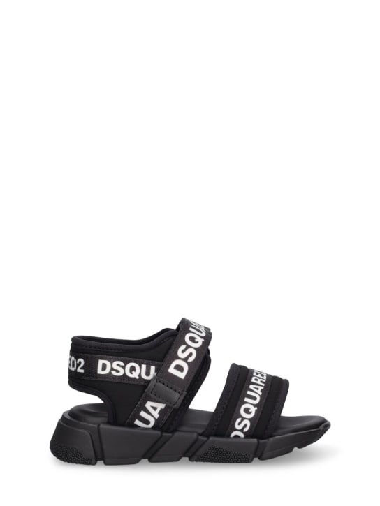 Dsquared2: Logo科技织物粘扣凉鞋 - 黑色 - kids-boys_0 | Luisa Via Roma