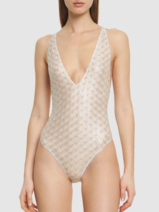 Missoni: Crochet lurex one piece swimsuit - White/Silver - women_1 | Luisa Via Roma
