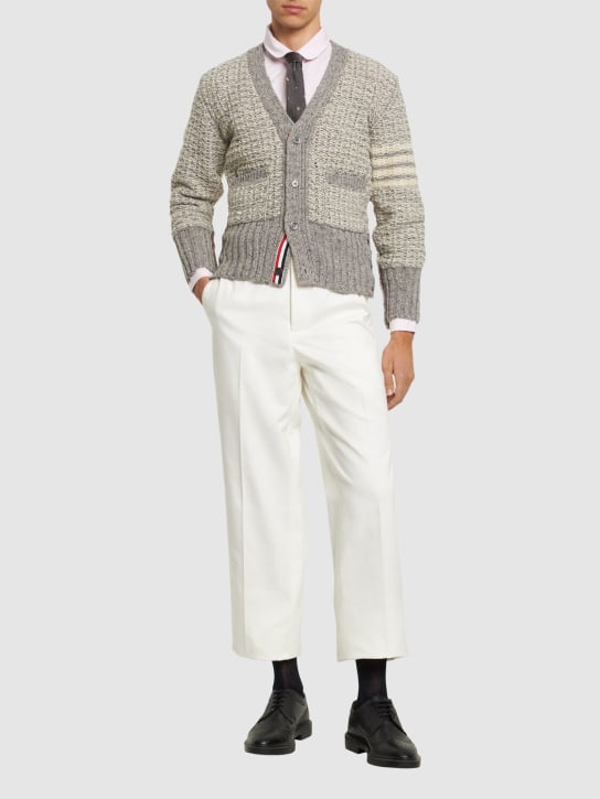 Thom Browne: Low rise cotton belt loop pants - White - men_1 | Luisa Via Roma