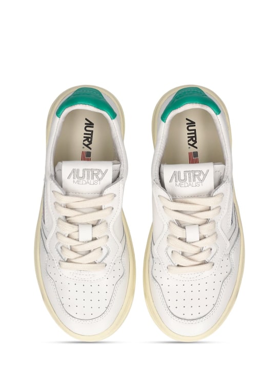 Autry: Medalist low lace-up sneakers - White/Turquoise - kids-boys_1 | Luisa Via Roma