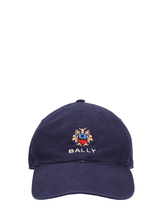 Bally: Gorra de baseball de algodón con logo - Marino - men_0 | Luisa Via Roma