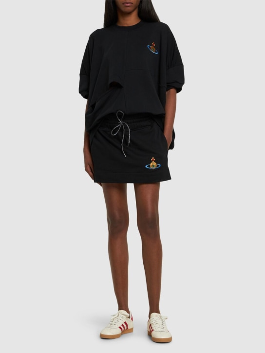 Vivienne Westwood: Boxer cotton jersey mini skirt w/logo - Black - women_1 | Luisa Via Roma