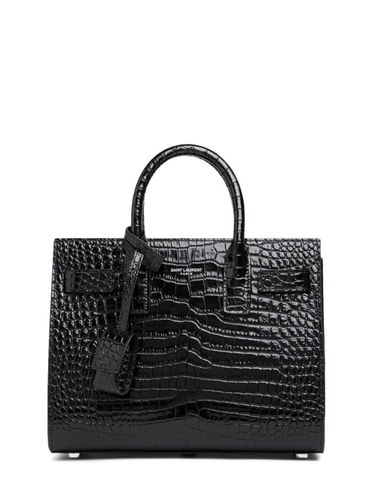 Saint Laurent: Nano Sac De Jour croc embossed bag - Black - women_0 | Luisa Via Roma