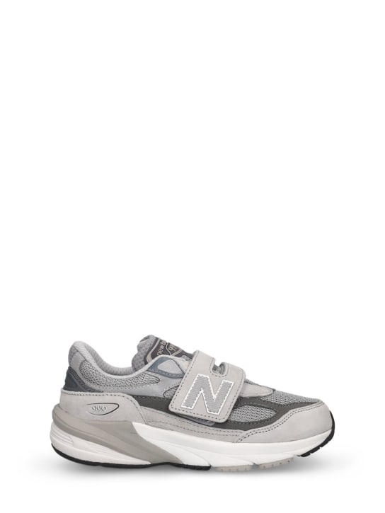 New Balance: 990 v6 leather & mesh sneakers - Grey - kids-boys_0 | Luisa Via Roma