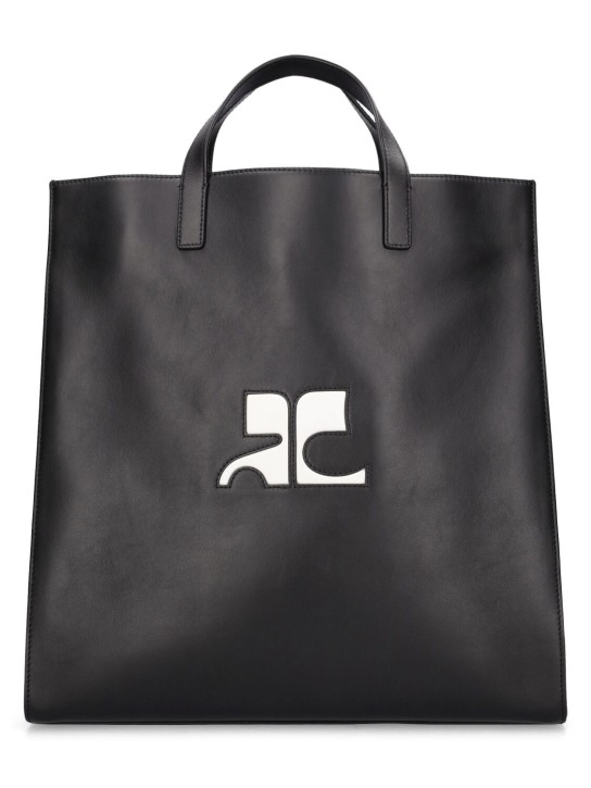Courreges: Logo leather tote bag - Siyah - men_0 | Luisa Via Roma