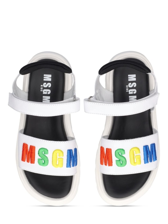 MSGM: Logo print leather strap sandals - White - kids-girls_1 | Luisa Via Roma