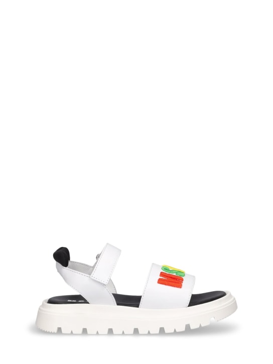 MSGM: Logo print leather strap sandals - White - kids-boys_0 | Luisa Via Roma