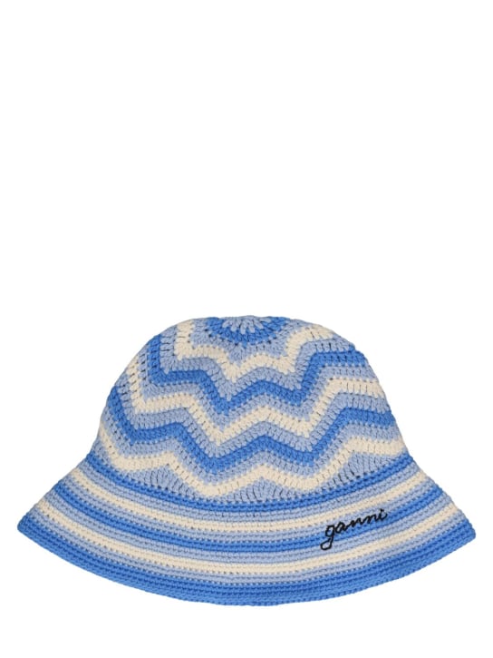 GANNI: Organic cotton crochet bucket hat - Blue - women_0 | Luisa Via Roma