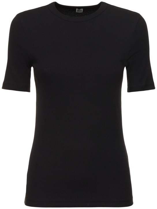Toteme: Classic 골지 코튼 저지 티셔츠 - 블랙 - women_0 | Luisa Via Roma