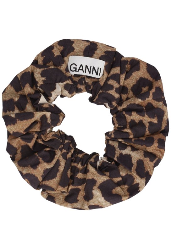 GANNI: Printed twill scrunchie - Leopard - women_0 | Luisa Via Roma