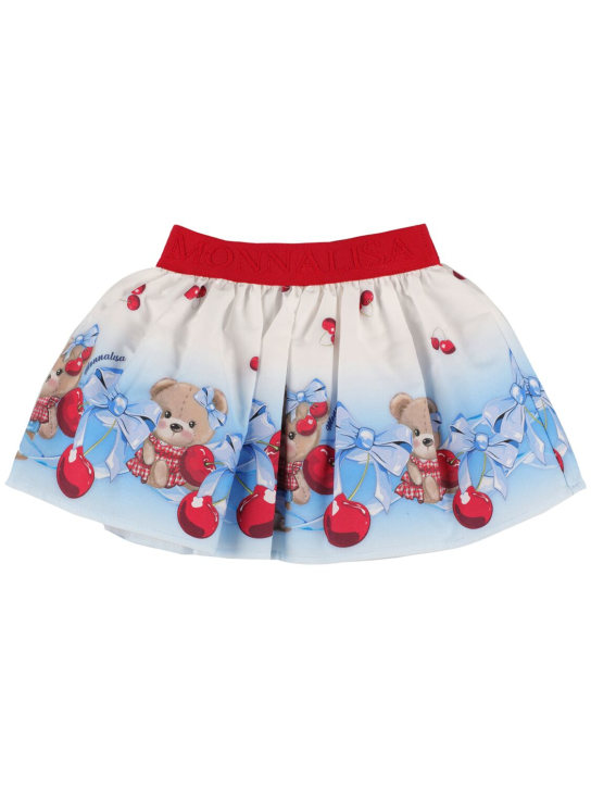 Monnalisa: Printed cotton poplin skirt - White/Pink - kids-girls_0 | Luisa Via Roma