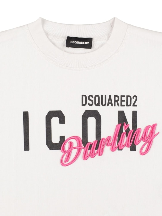 Dsquared2: Logo cotton crewneck sweatshirt - Beyaz - kids-girls_1 | Luisa Via Roma