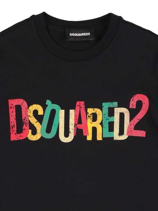Dsquared2: Bedrucktes T-Shirt mit Logotasche - Schwarz - kids-boys_1 | Luisa Via Roma