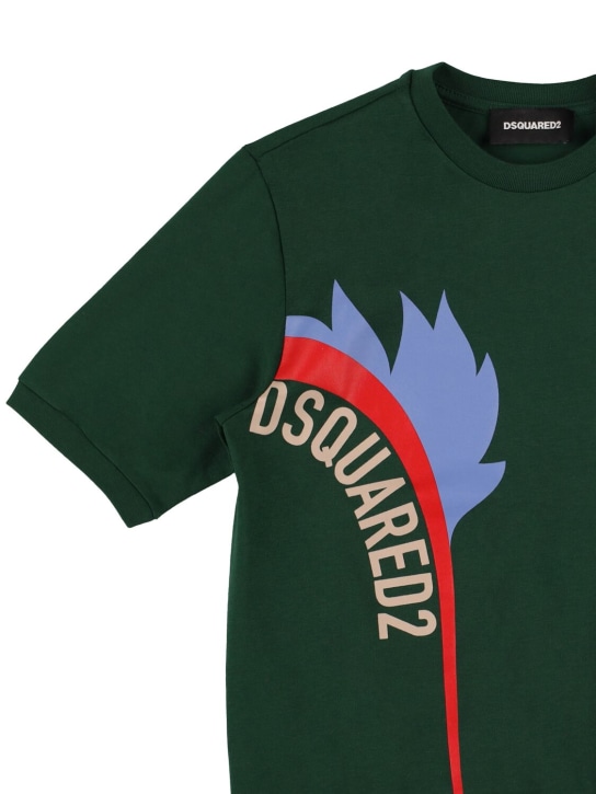 Dsquared2: 印花棉质平纹针织T恤 - 深绿色 - kids-boys_1 | Luisa Via Roma