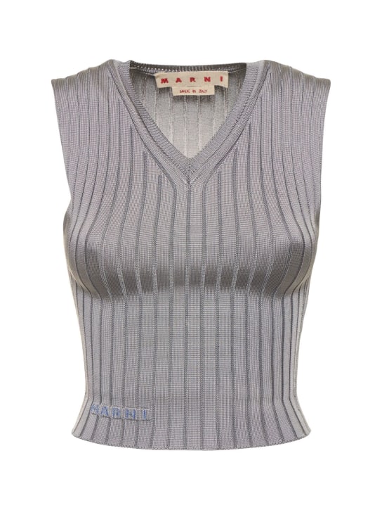 Marni: Ribbed knit sleeveless vest - Açık Gri - women_0 | Luisa Via Roma