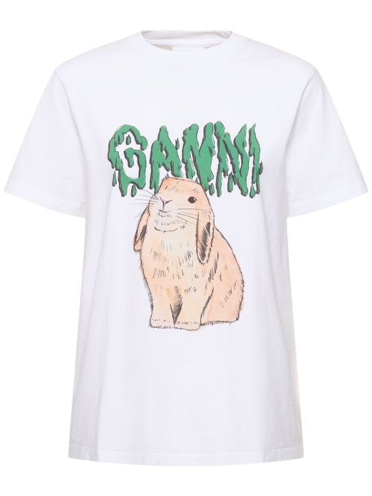 GANNI: T-Shirt aus Baumwolle mit Druck - Weiß - women_0 | Luisa Via Roma