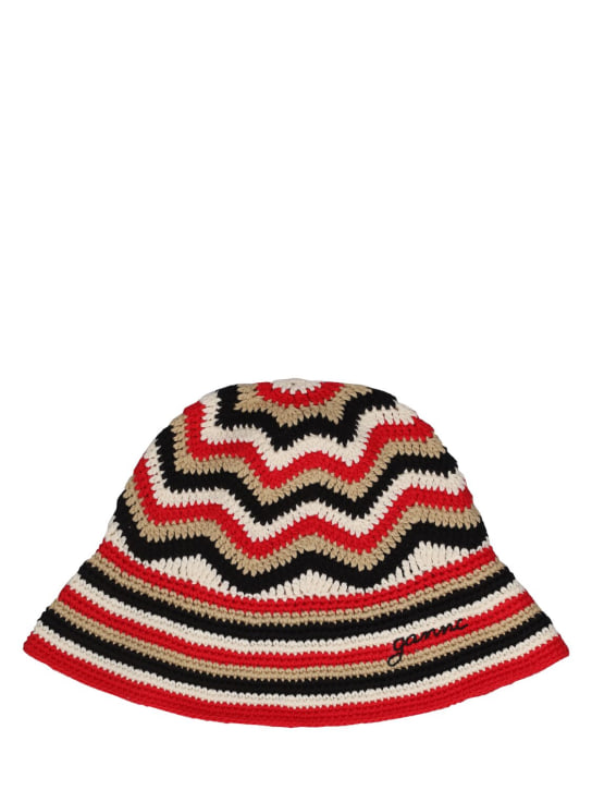 GANNI: Cappello bucket in cotone organico crochet - Racing Red - women_0 | Luisa Via Roma