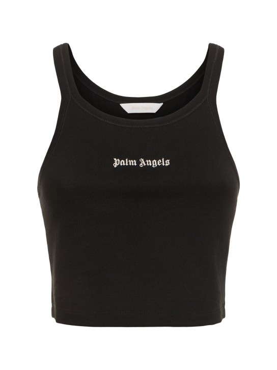 Palm Angels: Tank top de algodón con logo - Negro - women_0 | Luisa Via Roma
