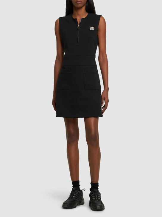Moncler: Cotton blend dress - Siyah - women_1 | Luisa Via Roma