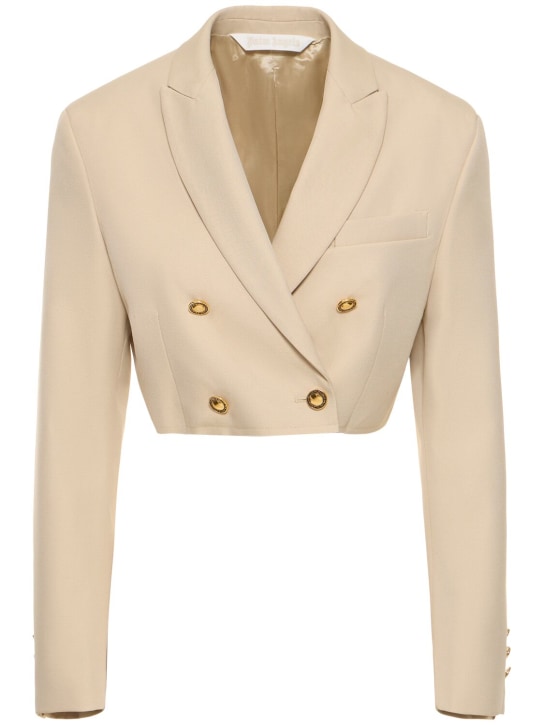 Palm Angels: PA buttons double breast crop jacket - Beige - women_0 | Luisa Via Roma