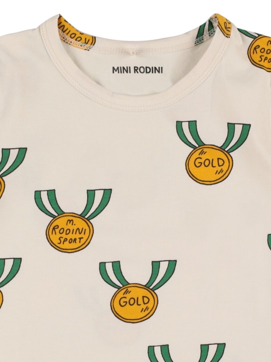 Mini Rodini: 印花弹力棉质T恤 - 浅灰色 - kids-girls_1 | Luisa Via Roma