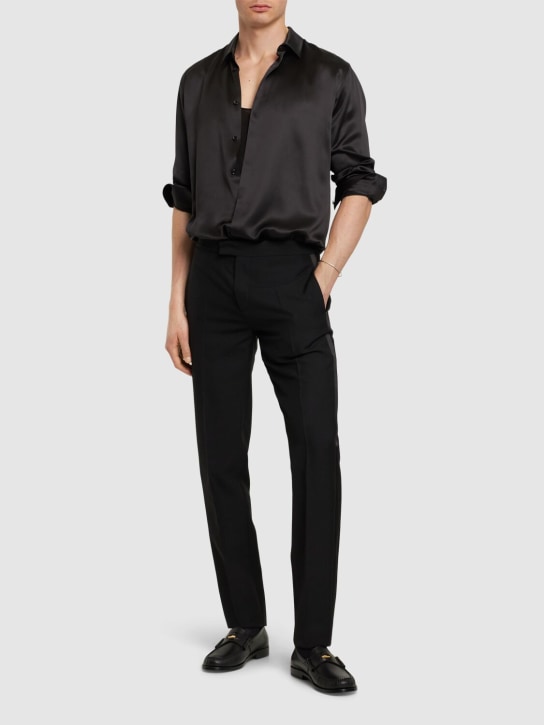 Versace: 羊毛&马海毛礼服裤 - 1b000-black - men_1 | Luisa Via Roma