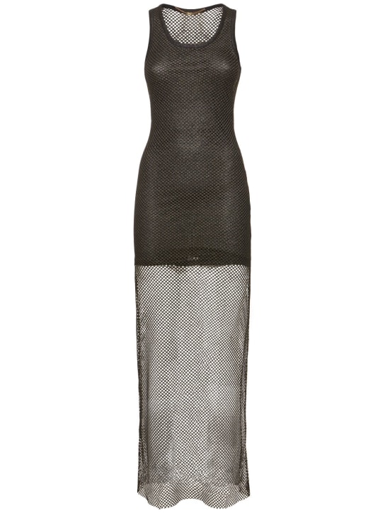 Palm Angels: Double layer mesh long dress - Black - women_0 | Luisa Via Roma