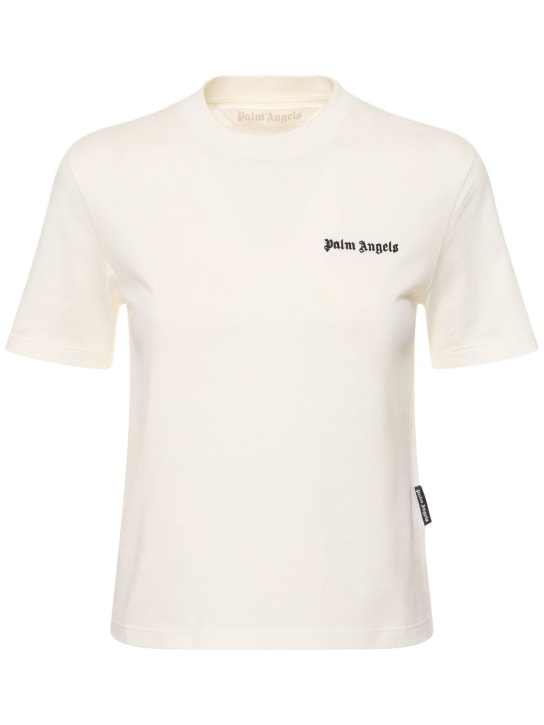 Palm Angels: Classic logo fitted cotton t-shirt - White - women_0 | Luisa Via Roma