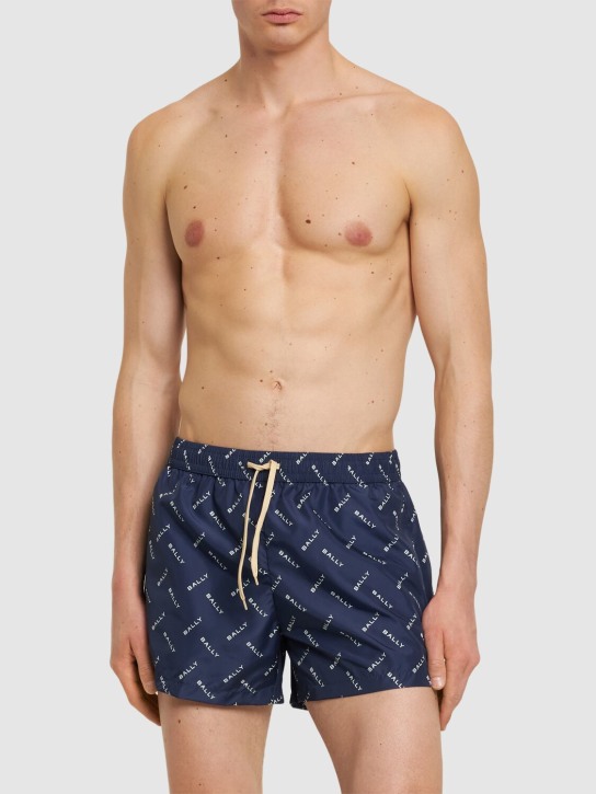Bally: Nylon logo swim shorts - Deniz Mavisi - men_1 | Luisa Via Roma