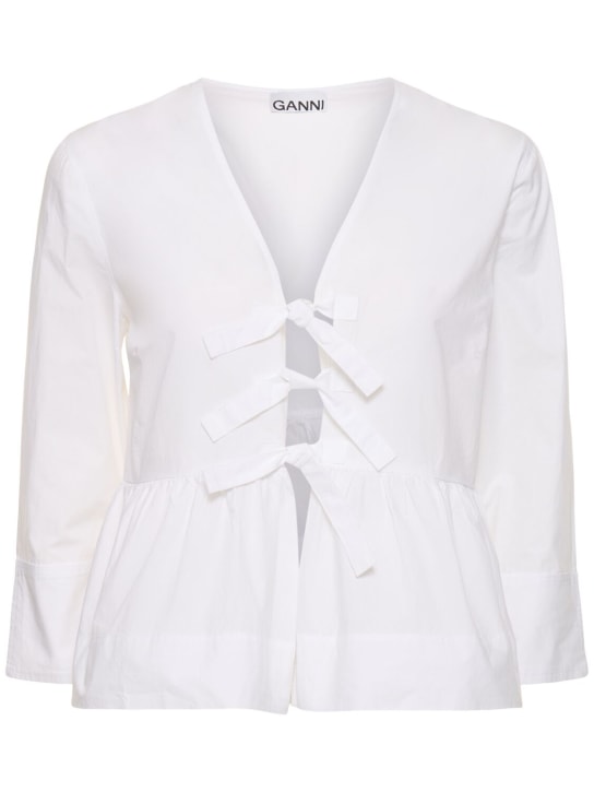 GANNI: Cotton poplin tie string peplum shirt - women_0 | Luisa Via Roma