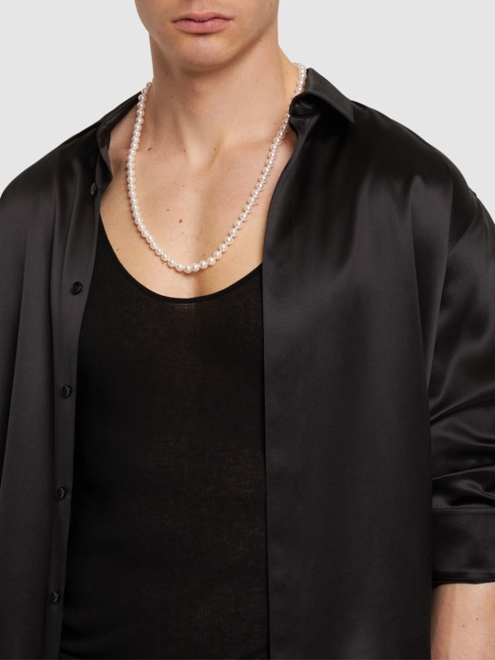 Dsquared2: Faux pearl long chain necklace - Beyaz/Gümüş - men_1 | Luisa Via Roma