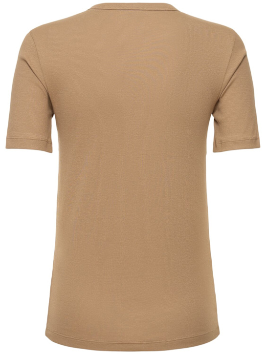 Toteme: T-shirt Classic in jersey di cotone a costine - Marrone - women_4 | Luisa Via Roma
