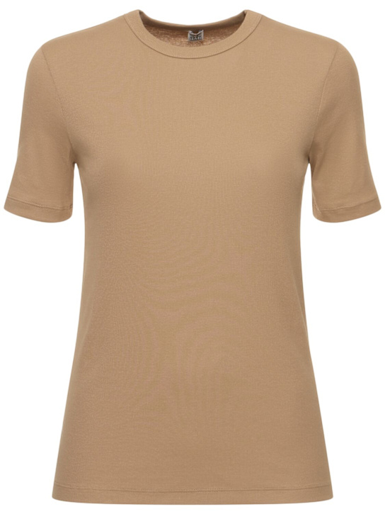 Toteme: T-shirt Classic in jersey di cotone a costine - Marrone - women_0 | Luisa Via Roma